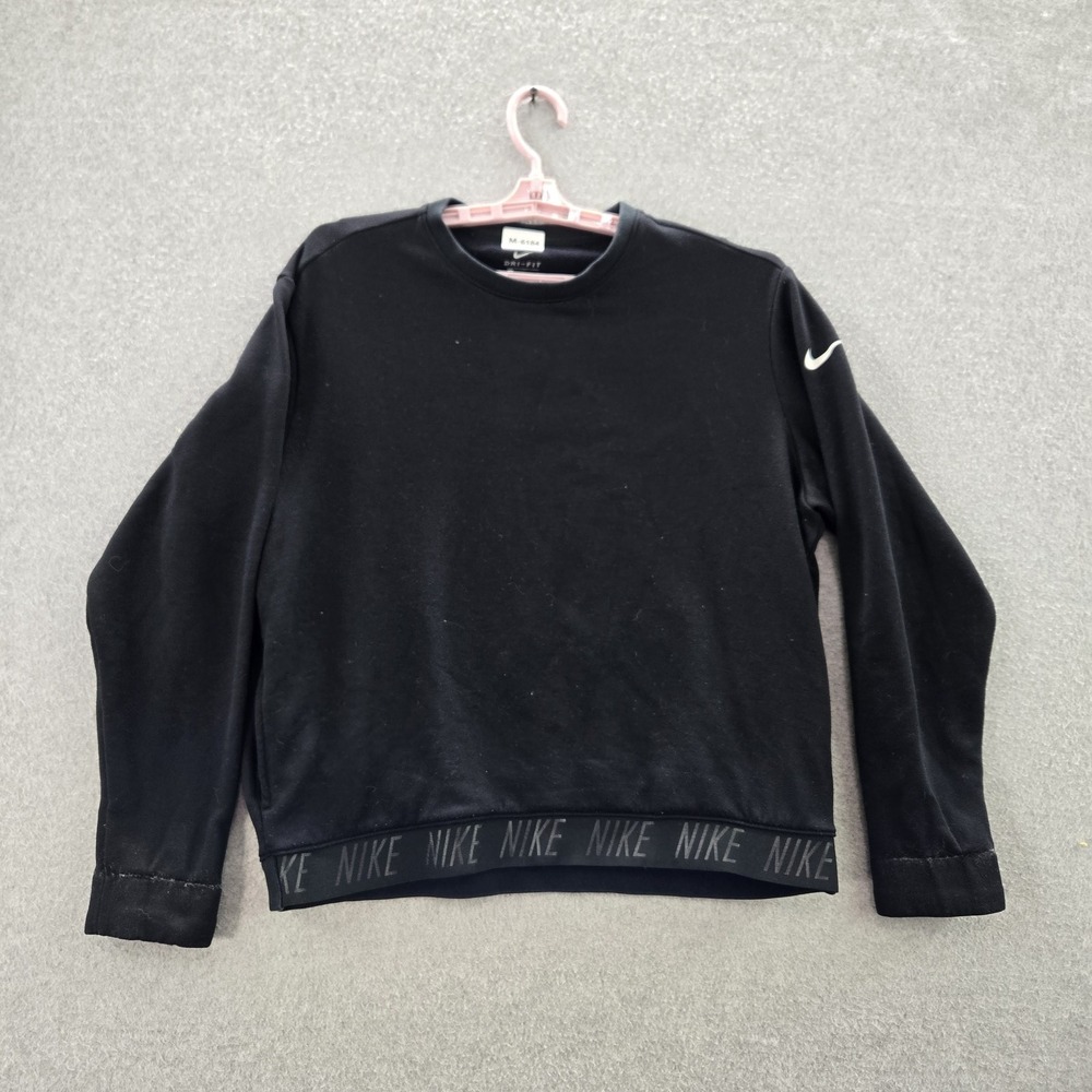 Nike Women Sweatshirt L Black Activewear Logo Long Sleeve Polyester Swoosh‎